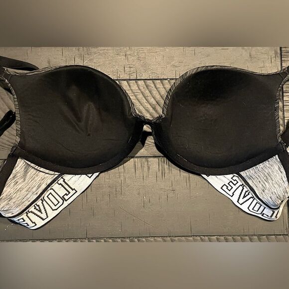 SO Intimates, Convertible, Dark-Gray and White “Love”Underwire Bra. 34C. - Picture 7 of 11